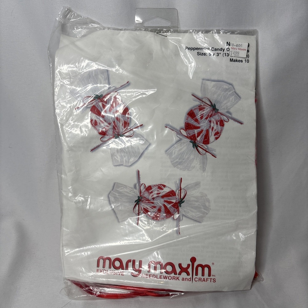 Vintage Mary Maxim Needlepoint Peppermint‎ Candy Christmas Ornaments Makes 10